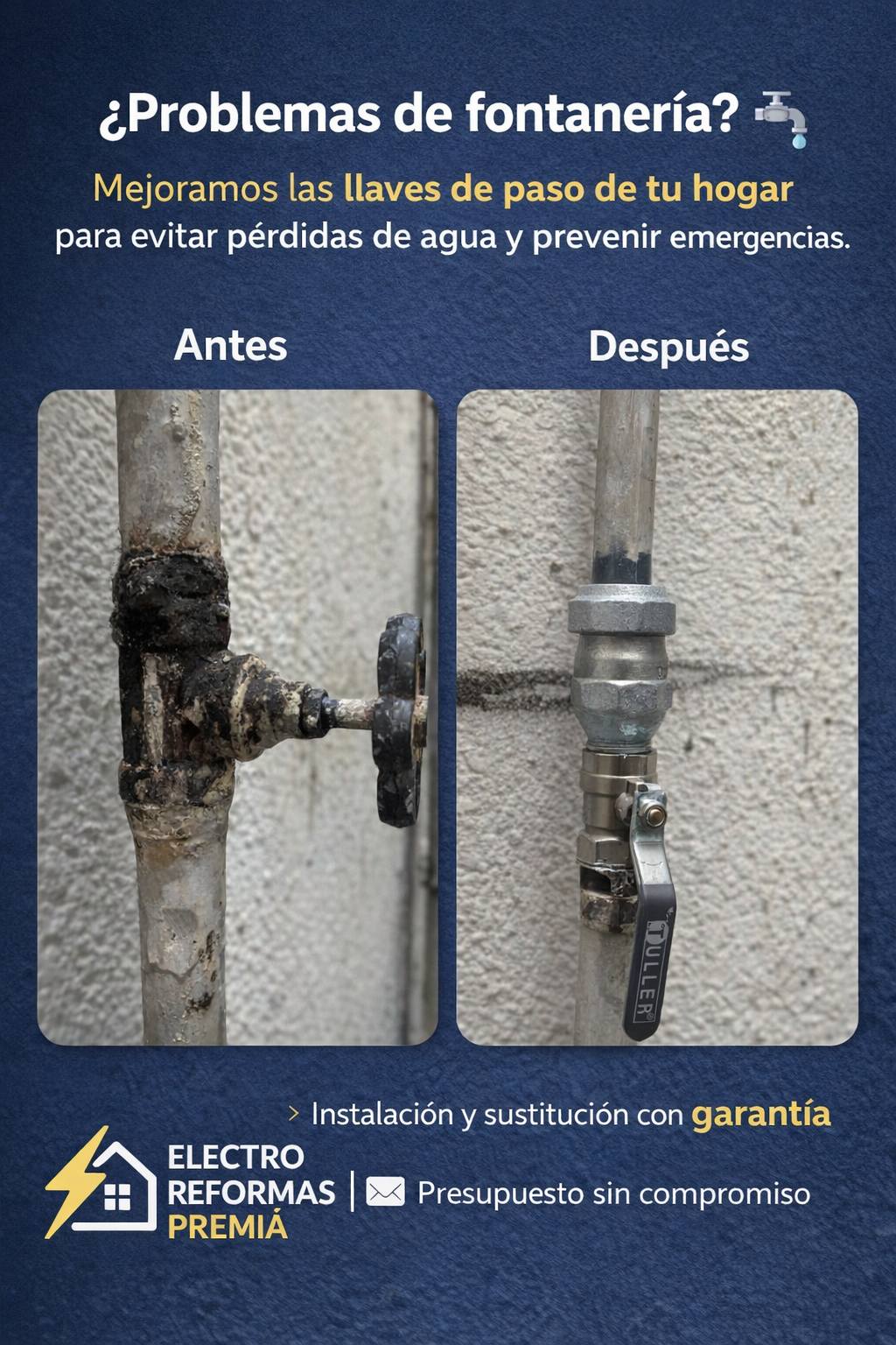 Instalación de fontanería — renovación de llaves de paso y tuberías
